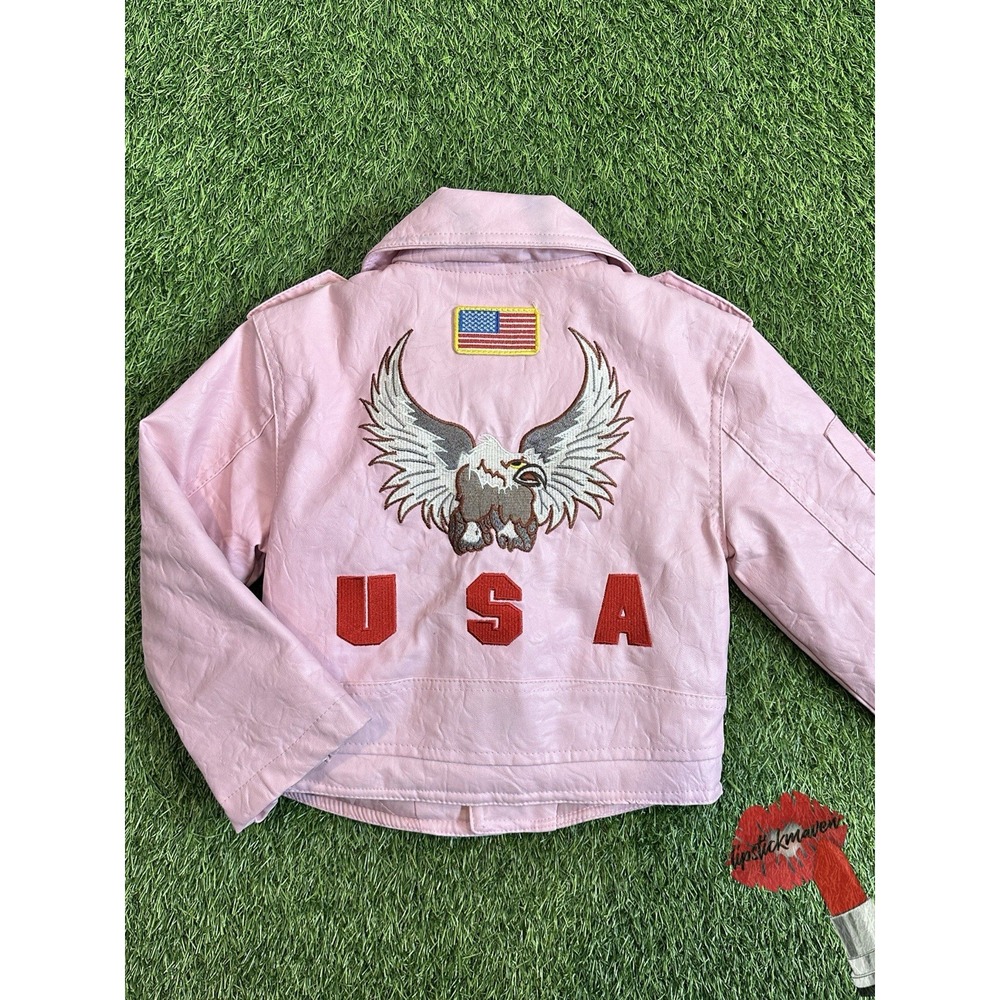 Outdoor Habitat Biker Jacket Size 2T USA Toddler‎ Pink Faux Leather Motorcycle